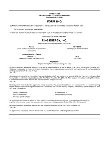 Vorschaubild Ring Energy
 10-Q Quartalsbericht 2017 