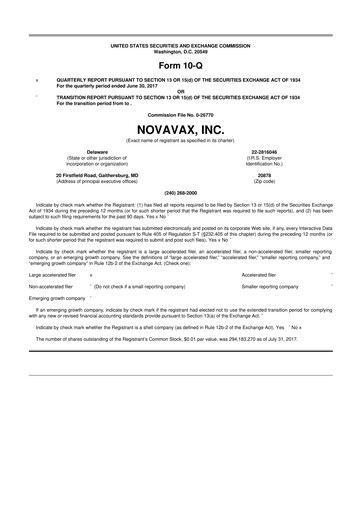 Thumbnail Novavax 10-Q Quarterly Report FY2017 