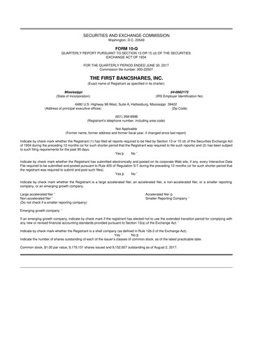 Thumbnail The First Bancshares 10-Q Quarterly Report FY2017 