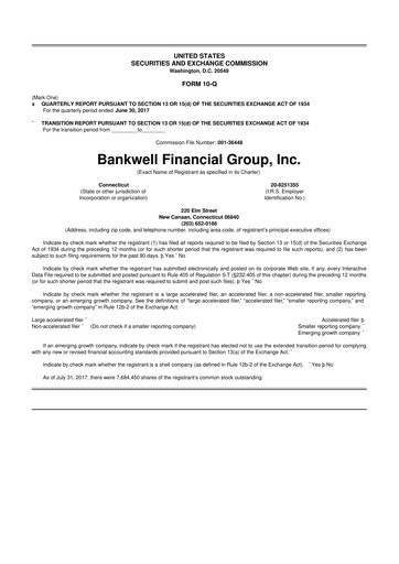 Miniature Bankwell Financial Group 10-Q Rapport trimestriel 2017 
