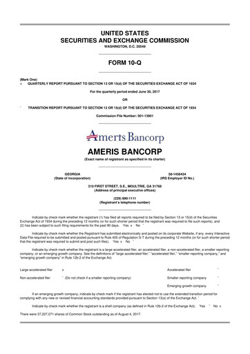 Thumbnail Ameris Bancorp
 10-Q Quarterly Report FY2017 