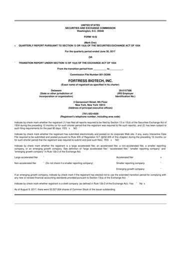 Vorschaubild Fortress Biotech
 10-Q Quartalsbericht 2017 