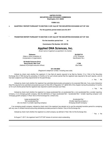 Miniature Applied DNA Sciences
 10-Q Rapport trimestriel 2017 