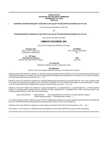 Vorschaubild Limbach Holdings 10-Q Quartalsbericht 2017 