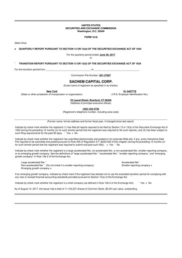 Thumbnail Sachem Capital
 10-Q Quarterly Report FY 