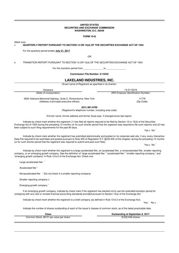 Thumbnail Lakeland Industries
 10-Q Quarterly Report FY2018 