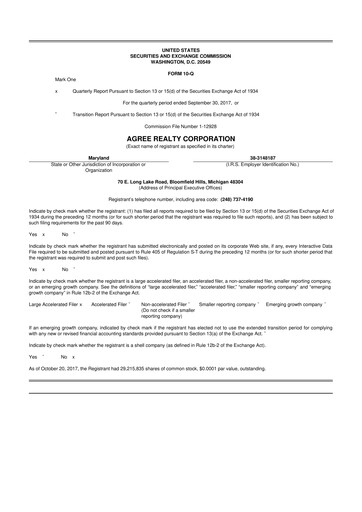 Thumbnail Agree Realty
 10-Q Quarterly Report FY2017 