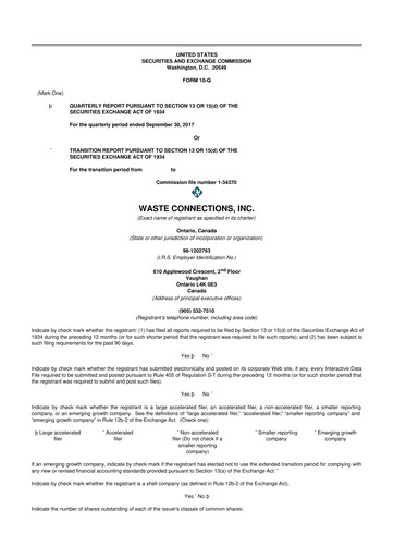 Thumbnail Waste Connections 10-Q Quarterly Report FY2017 