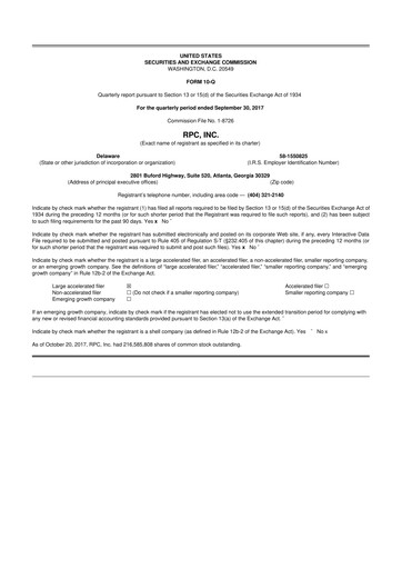 Thumbnail RPC, Inc. 10-Q Quarterly Report FY2017 
