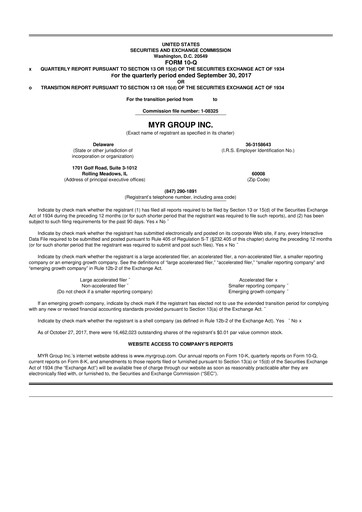 Thumbnail MYR Group 10-Q Quarterly Report FY2017 