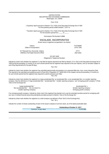 Thumbnail Escalade Sports 10-Q Quarterly Report FY2017 