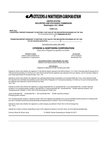 Thumbnail Citizens & Northern Corp 10-Q Quarterly Report FY2017 