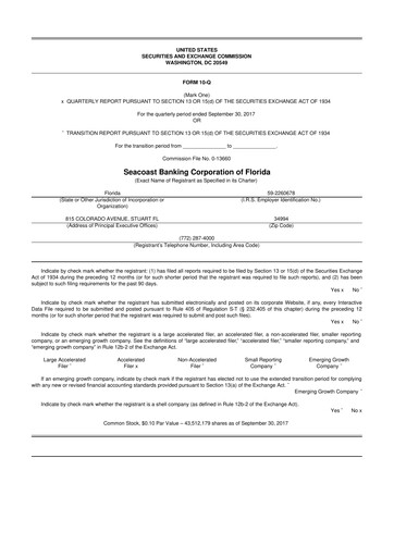 Thumbnail Seacoast Banking 10-Q Quarterly Report FY2017 