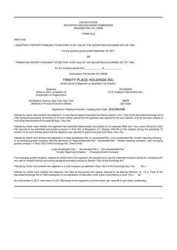 Thumbnail Trinity Place Holdings
 10-Q Quarterly Report FY2017 