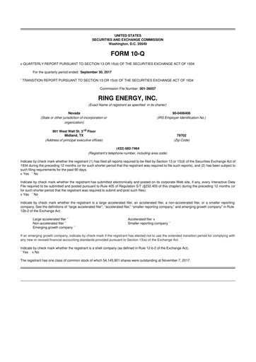 Vorschaubild Ring Energy
 10-Q Quartalsbericht 2017 