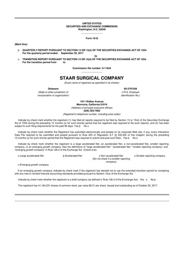 Thumbnail STAAR Surgical 10-Q Quarterly Report FY2017 