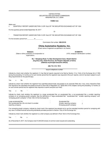 Vorschaubild China Automotive Systems 10-Q Quartalsbericht 2017 