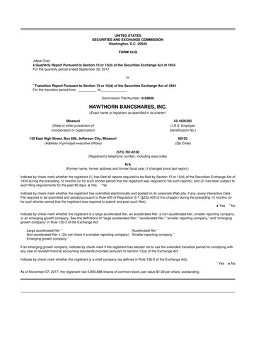 Vorschaubild Hawthorn Bancshares 10-Q Quartalsbericht  