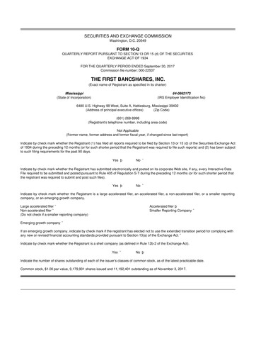 Thumbnail The First Bancshares 10-Q Quarterly Report FY2017 