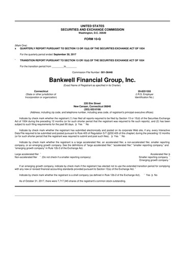 Miniature Bankwell Financial Group 10-Q Rapport trimestriel 2017 