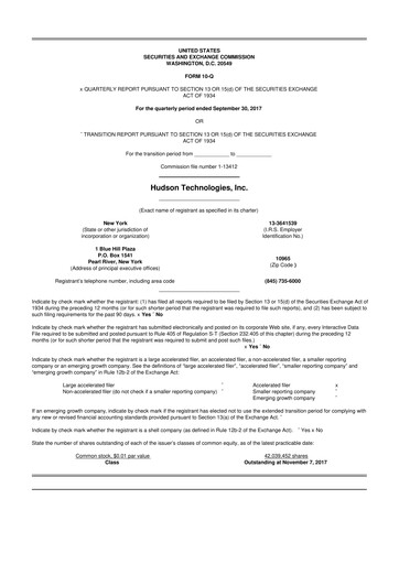 Thumbnail Hudson Technologies 10-Q Quarterly Report FY2017 