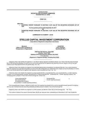 Thumbnail Stellus Capital Investment Corporation 10-Q Quarterly Report FY 