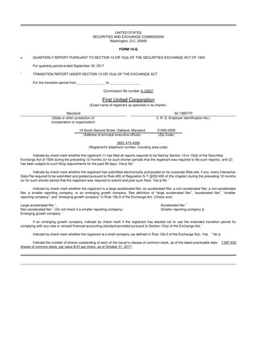 Thumbnail First United Corporation 10-Q Quarterly Report FY2017 