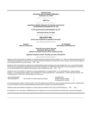 Thumbnail Celcuity Inc. 10-Q Quarterly Report FY 