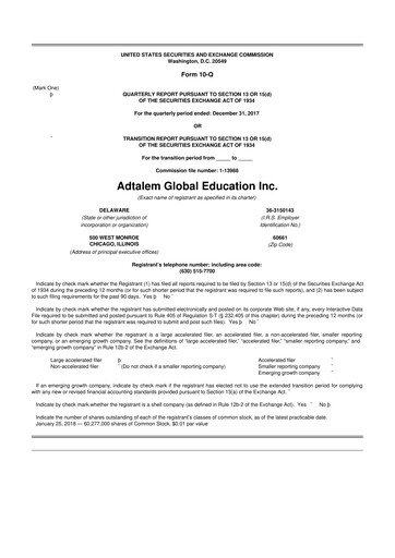 Thumbnail Adtalem Global Education
 10-Q Quarterly Report FY2018 