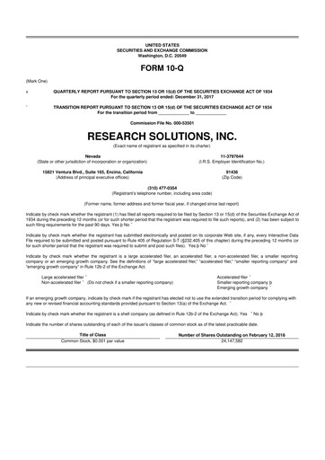 Miniature Research Solutions 10-Q Rapport trimestriel 2018 