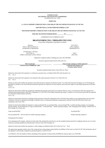 Thumbnail BrainStorm Cell Therapeutics 10-K Annual Report 2017