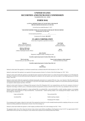 Vorschaubild Clarus
 10-K Jahresbericht 2017