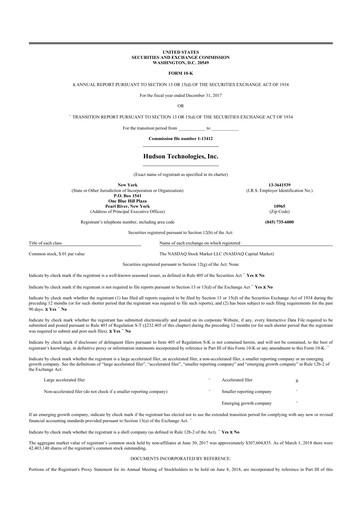 Thumbnail Hudson Technologies 10-K Annual Report 2017