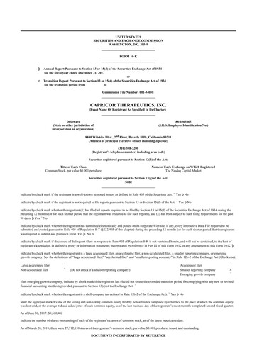 Miniature Capricor Therapeutics
 10-K Rapport annuel 2017