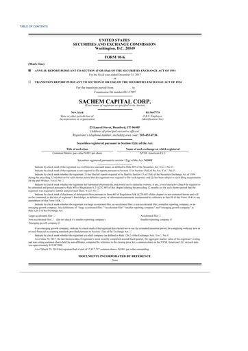 Miniature Sachem Capital
 10-K Rapport annuel 2017