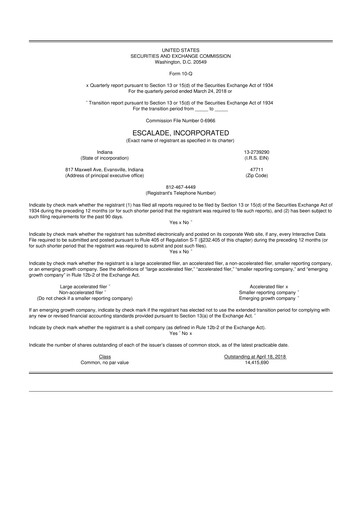Thumbnail Escalade Sports 10-Q Quarterly Report FY2018 
