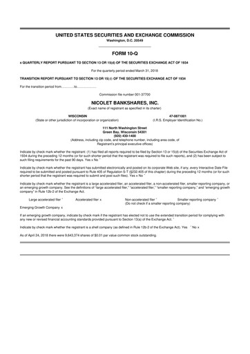 Thumbnail Nicolet Bankshares 10-Q Quarterly Report FY2018 