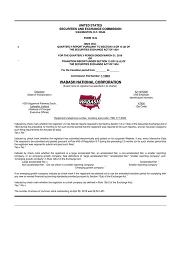 Thumbnail Wabash National
 10-Q Quarterly Report FY2018 