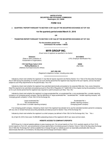 Thumbnail MYR Group 10-Q Quarterly Report FY2018 