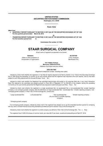 Thumbnail STAAR Surgical 10-Q Quarterly Report FY2018 