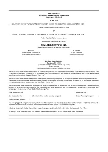 Miniature Semler Scientific
 10-Q Rapport trimestriel 2018 