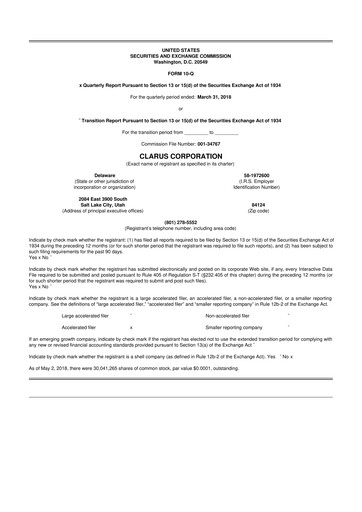 Thumbnail Clarus
 10-Q Quarterly Report FY2018 