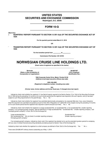 Thumbnail Norwegian Cruise Line
 10-Q Quarterly Report FY2018 