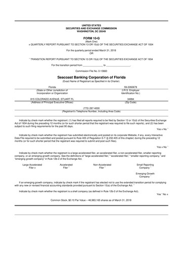 Thumbnail Seacoast Banking 10-Q Quarterly Report FY2018 