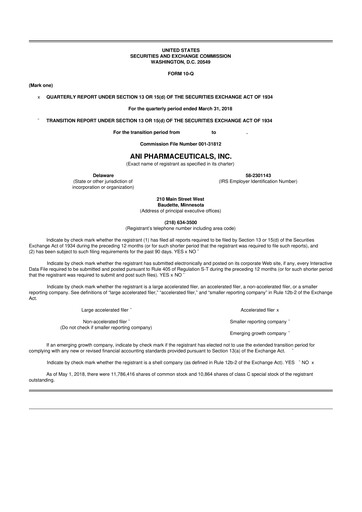 Thumbnail ANI Pharmaceuticals 10-Q Quarterly Report FY2018 