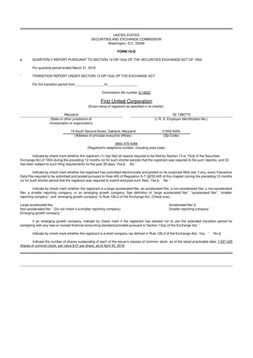 Thumbnail First United Corporation 10-Q Quarterly Report FY2018 