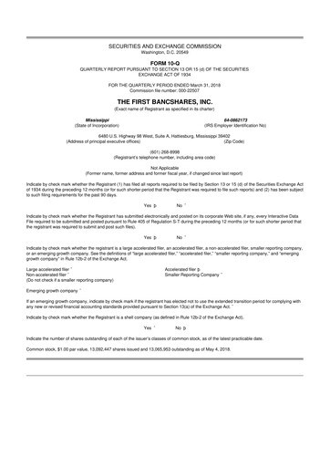 Thumbnail The First Bancshares 10-Q Quarterly Report FY2018 