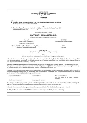 Vorschaubild Hawthorn Bancshares 10-Q Quartalsbericht  