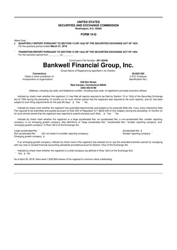 Miniature Bankwell Financial Group 10-Q Rapport trimestriel 2018 