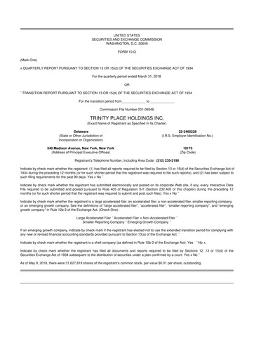 Thumbnail Trinity Place Holdings
 10-Q Quarterly Report FY2018 